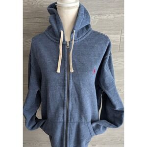 Polo Ralph Lauren Mens XXL Full Zip Hoodie Blue Heathered Red Pony Logo Fleece